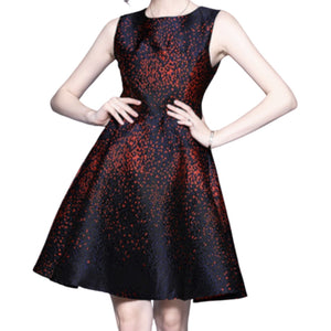 Image Diva Round Neck Flare Sleeveless Jacquard Print Dress - Image Diva